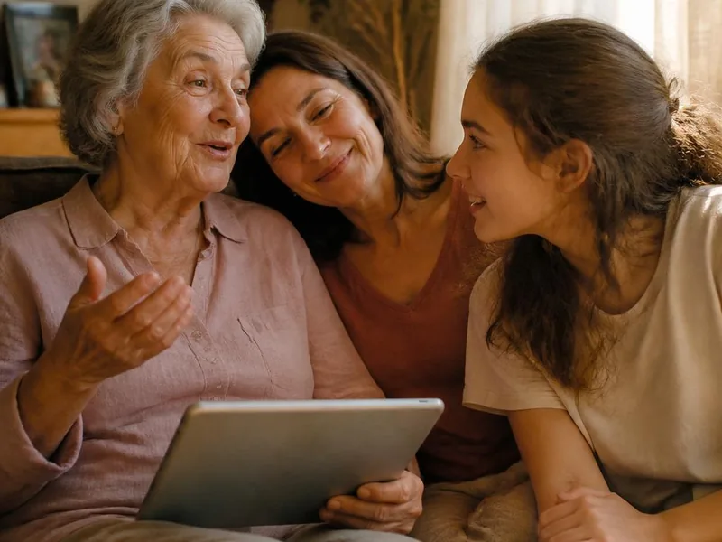 Friends sharing photos and stories together on a phone